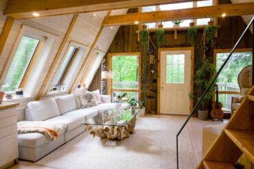 interior of tiny a-frame home - how big are tiny houses